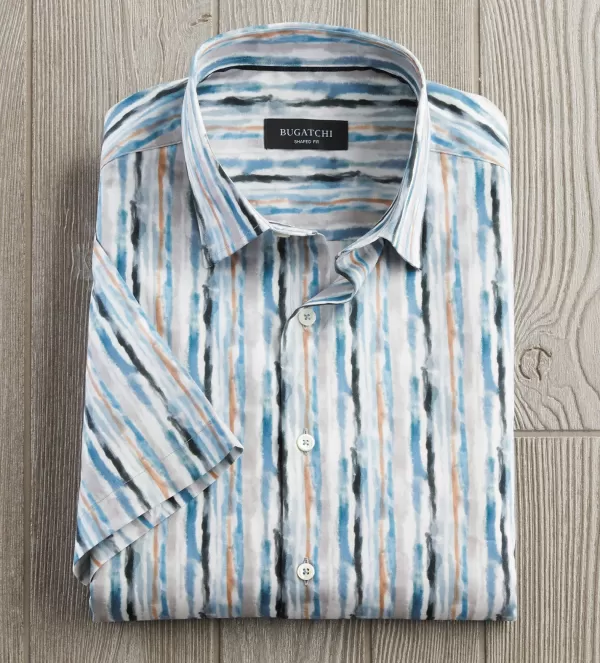 Bugatchi Watercolor Stripe Short Sleeve Shirt- Short Sleeve Sport Shirts