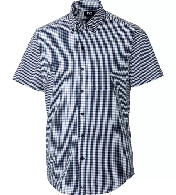 Cutter u0026 Buck Cutter & Buck Anchor Short Sleeve Stretch Gingham Sport Shirt- Short Sleeve Sport Shirts
