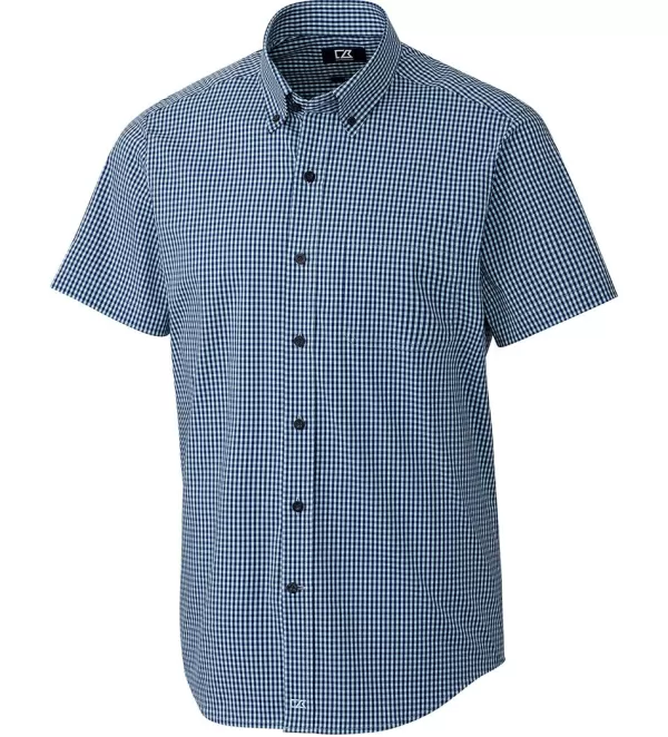 Cutter u0026 Buck Cutter & Buck Anchor Short Sleeve Stretch Gingham Sport Shirt- Short Sleeve Sport Shirts
