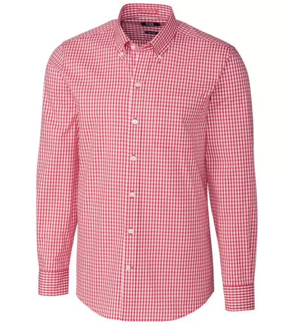 Cutter u0026 Buck Cutter & Buck Tailored Fit Stretch Gingham Long Sleeve Sport Shirt- Long Sleeve Sport Shirts