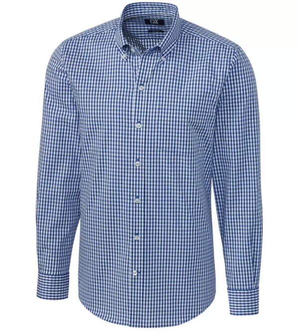 Cutter u0026 Buck Cutter & Buck Tailored Fit Stretch Gingham Long Sleeve Sport Shirt- Long Sleeve Sport Shirts