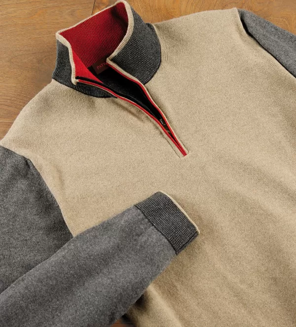 Patrick James Colorblock Quarter Zip Sweater- Pullovers & Layers