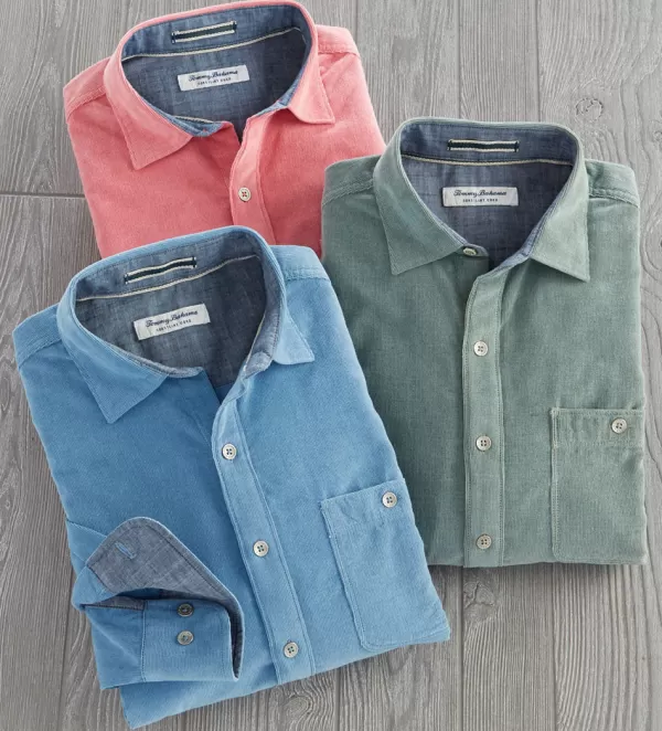 Tommy Bahama Long Sleeve Solid Cord Shirt- Long Sleeve Sport Shirts