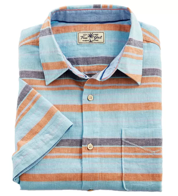 True Grit Baja Stripe Short Sleeve Sport Shirt- Short Sleeve Sport Shirts